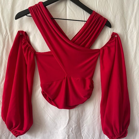 Fashion Nova Tops - Fashion Nova-Stretch Crisscross Open-shoulder Sz M